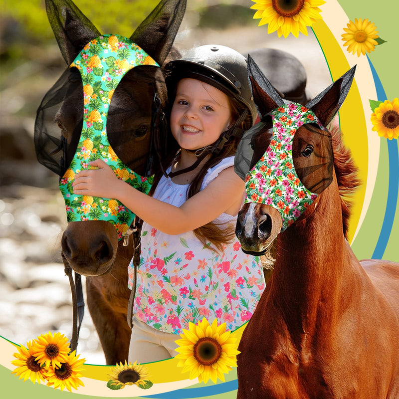 Chunful 6 Pcs Horse Fly Masks with Ears Smooth and Comfortable Cashel Mesh Fly Mask Elasticity Breathability UV Protection Horse Face Covering for Riding Supplies(Flamingo,Medium) Flamingo Medium - PawsPlanet Australia