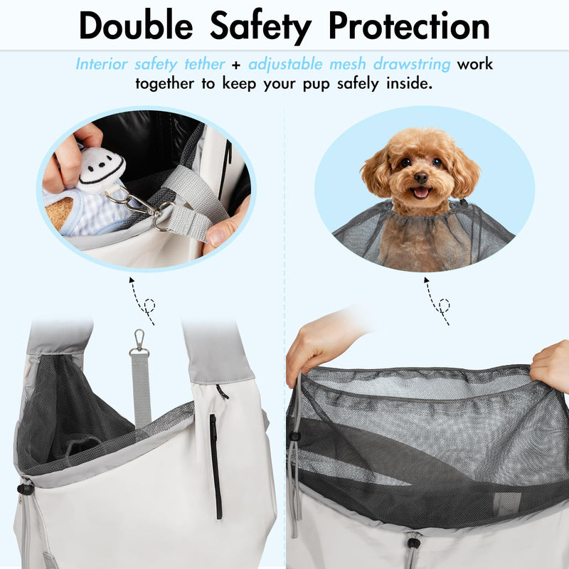 Dog Carrier Sling, Dog Carriers for Small Dogs & Cats with Pockets, Puppy Carrier Sling 15 lbs Machine Washable, Adjustable Shoulder Strap, Hands Free for Family Outdoor Use (Grey) Grey - PawsPlanet Australia