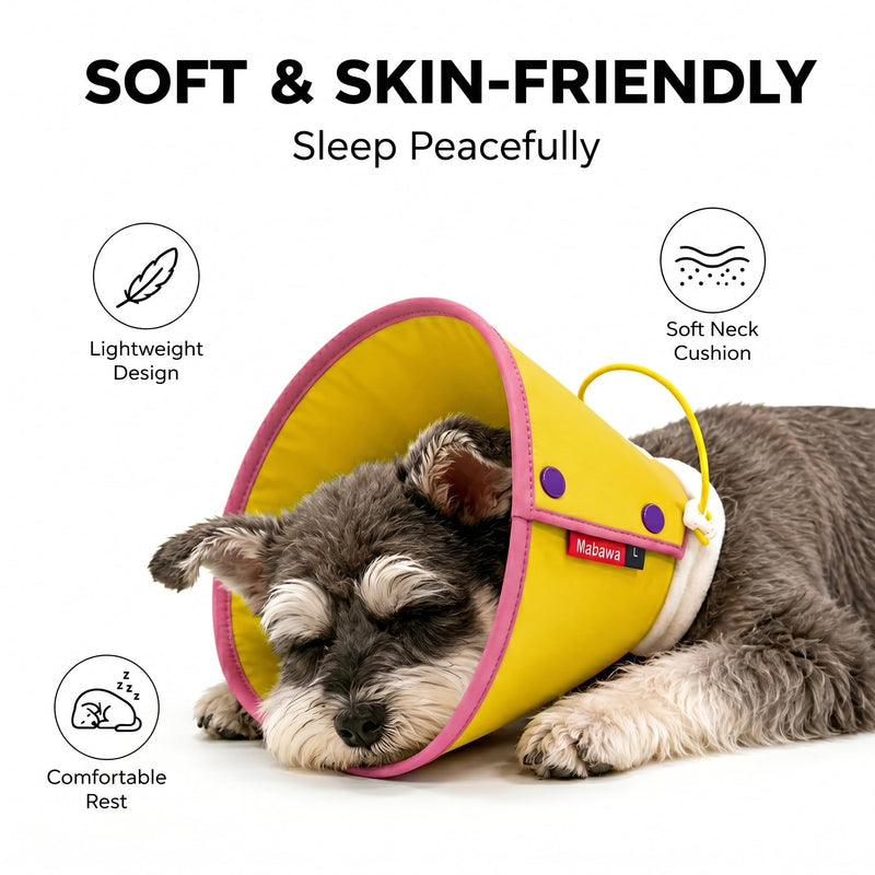 Soft Dog Cone Collar for Dogs & Cats, Adjustable Elizabethan Recovery Collar, Lightweight EPE Material, Post-Surgery Wound Protection (Yellow, M) Yellow