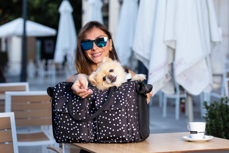 Fashion Dog Carrier Cat Carrier Rabbit Carrier- Soft Sided Pet Carrier Purse Bag - Breathable Mesh Airline Approved Pets Travel Tote Bag with Pockets (Black Polka dot) black polka dot - PawsPlanet Australia