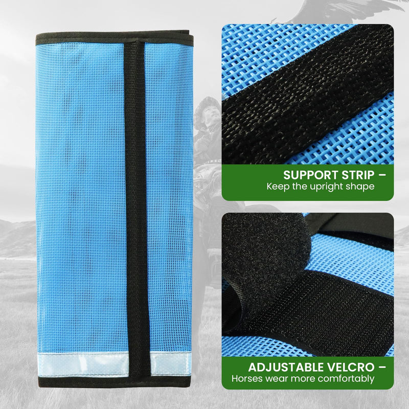 Fly Boots for Horses Set of 4 Leg Wraps Protection, Mesh Horse Fly Leggings Breathable Tendon Boots for Reduces Stomping & Leg Fatigue Sky Blue Large