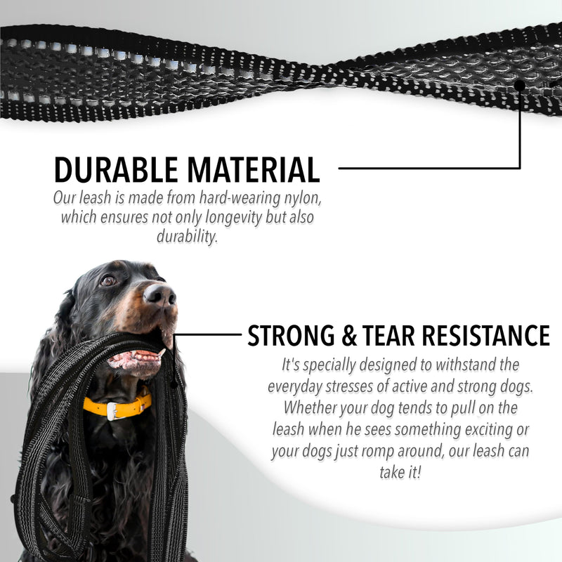 Strong Double Dog Lead 3m for Large Dogs up to 220lb, Adjustable & Rubberised Tape with Reflective Seam, 2x Carabiner Clip 360° Aluminum, Crossbody Strap Hands Free Dog Leash, Color:Black Black