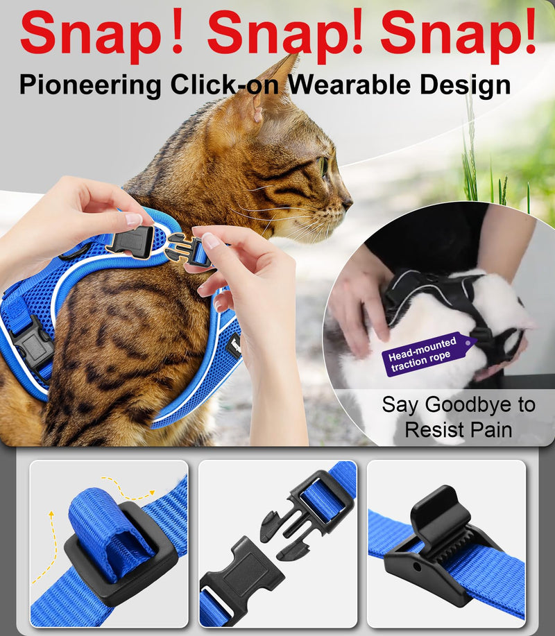 Cat Harness and Leash for Walking Escape Proof Soft Adjustable Cat Leash Breathable Comfortable Vest Easy to Wear Kitten Harness for Outdoor Travel (Blue, XS (4-6lb)) XS (4-6lb) Blue