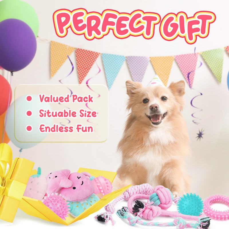 XIUGOAL Pink Puppy Toys for Boredom - 23 Pack Puppy Chew Toys for Teething, Interactive Dog Toys for Puppies, Cute Small Dog Toys with Treat Ball, Squeaky Dog Chew Toys and Ropes A - 23 Pack - PawsPlanet Australia