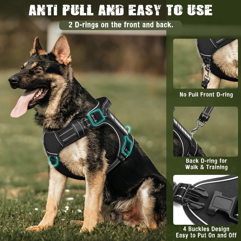 Tactical Dog Harness and Leash Set for Large Dogs,Heavy Duty No Pull Service Dog Vest and 10 Patches with Dog Seat Belt,Reflective Adjustable Pet Harness for Training Walking Hiking Black L - PawsPlanet Australia