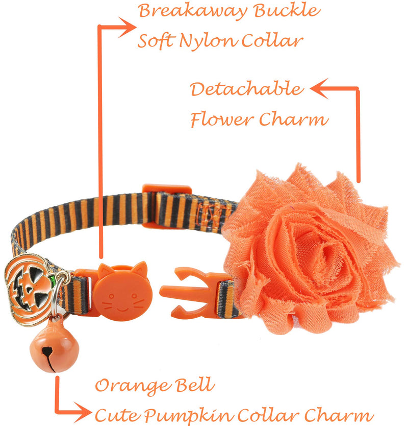 Fall Cat Collar with Bell and Pumpkin Charm