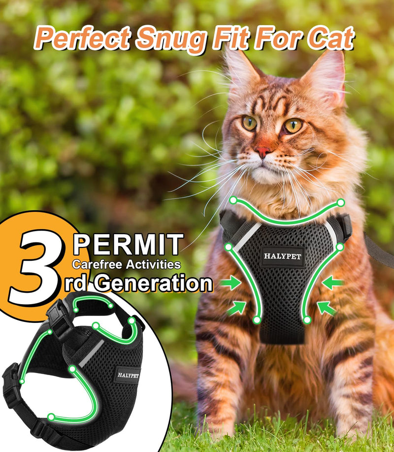 Halypet Cat Harness and Leash Set [ MAX Safety Third Generation ] Escape Proof Soft Adjustable Cat Leash Breathable Comfortable Vest Easy to Wear Kitten Harness for Outdoor Walking Black H200 Pro Black Medium (13-18lb) - PawsPlanet Australia