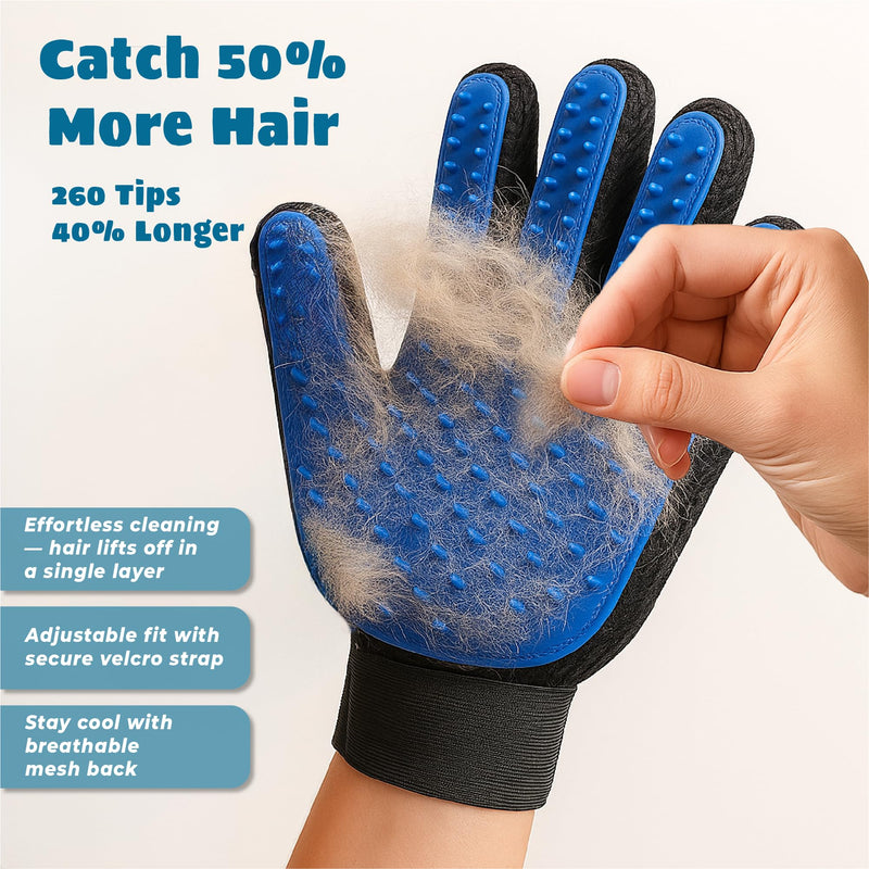 Cat & Dog Grooming Gloves for Shedding – Efficient Pet Grooming Gloves 2-in-1 Deshedding Brush & Massage Mitt | Perfect for Long and Short Hair (1 Pair) - PawsPlanet Australia