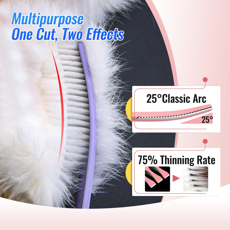 Curved Chunkers Dog Grooming Scissors 7.5" Macarone Series Professional Pet Grooming Shears for Large Dogs Pets Japan 440C Stainless Steel Sharp & Durable(Pink, 30Teeth Curved Thinners) 7.5 in Curved Chunkers Macaron Pink - PawsPlanet Australia