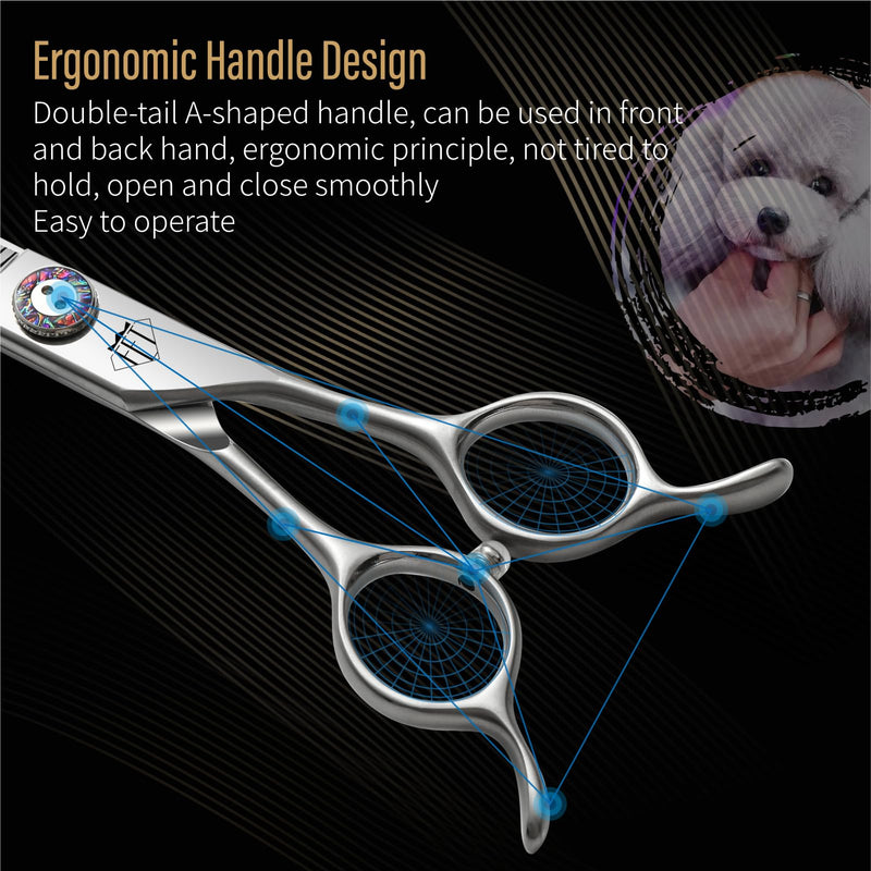 Professional Dog Grooming Scissors, 7 Inch JP440C Stainless Steel, 25% Thinning Curved Shears with Ergonomic Handle, Silver (Curved Thinner, 7.0") Curved Thinner 7.0" - PawsPlanet Australia