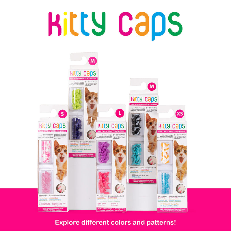 Kitty Caps Nail Caps for Cats | Safe, Stylish & Humane Alternative to Declawing | Stops Snags and Scratches, Medium (9-13 lbs), White with Pink Tips & Clear with Pink Glitter (Pack of 1) Medium (9-13 lbs) 1-Pack - PawsPlanet Australia