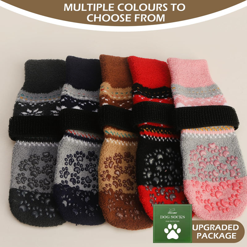 EXPAWLORER Anti Slip Dog Socks to Prevent Licking Paws, Fuzzy Dog Boots & Paw Protectors, Dog Booties for Winter, Dog Shoes for Hardwood Floors, Small Medium Large Senior Dogs,Grey M Grey - PawsPlanet Australia
