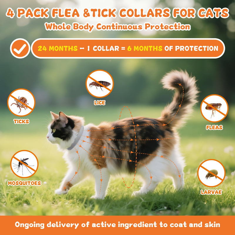 4 Pack Flea and Tick Collar for Cats - 20" Adjustable Collar Fits Cat, Long-Lasting 24-Month Protection for Small, Medium, and Large Cat - Waterproof Flea Tick Prevention - PawsPlanet Australia