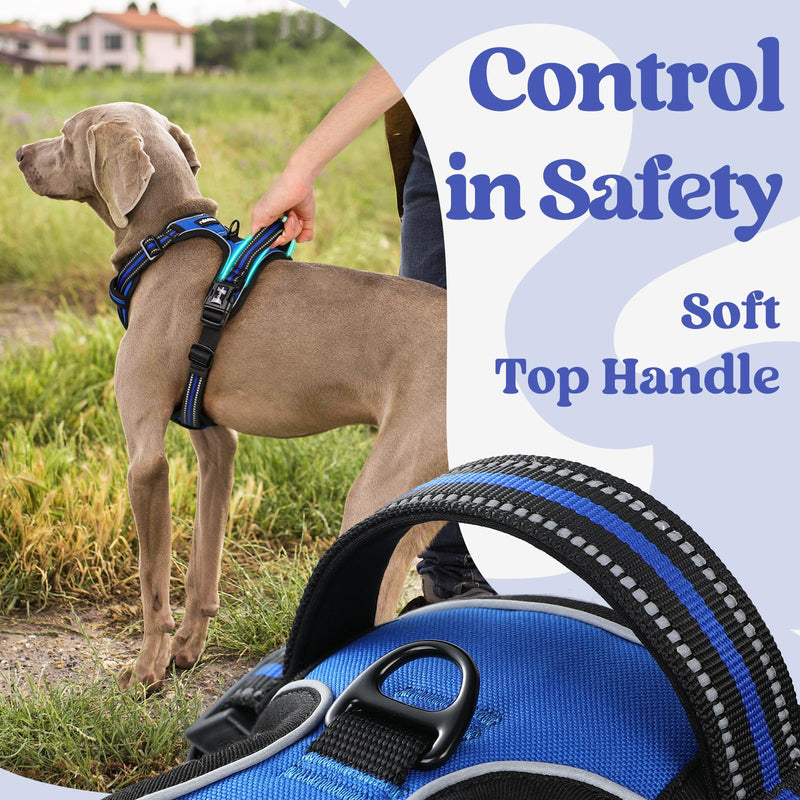 rabbitgoo Dog Harness Medium Sized, No Pull Pet Harness with 3 Buckles, Adjustable Soft Padded Dog Vest with Instant Control Handle, Easy Walking Reflective Pet Vest for Medium Dogs, Blue, M - PawsPlanet Australia