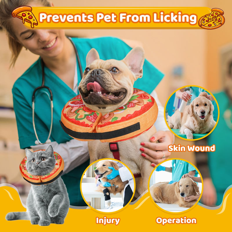 Grand Line Pizza Inflatable Collar for Dogs and Cats, Soft Protective Recovery Cone After Surgery, Blow up Pet Donut Collar Cone, E-Collar Alternative Does not Block Vision (Cartoon, Medium) Cartoon Pizza Medium (Neck:9"-12") - PawsPlanet Australia