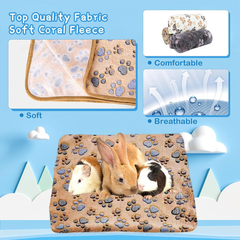 41" x 31" Large Guinea Pig Fleece Blankets 3 Pieces Waterproof & Washable Small Animal Cage Liners Sleep Mat Bedding Pad for Hamster Chinchilla Rabbit Hedgehog Pet Blankets White+brown+pink - PawsPlanet Australia