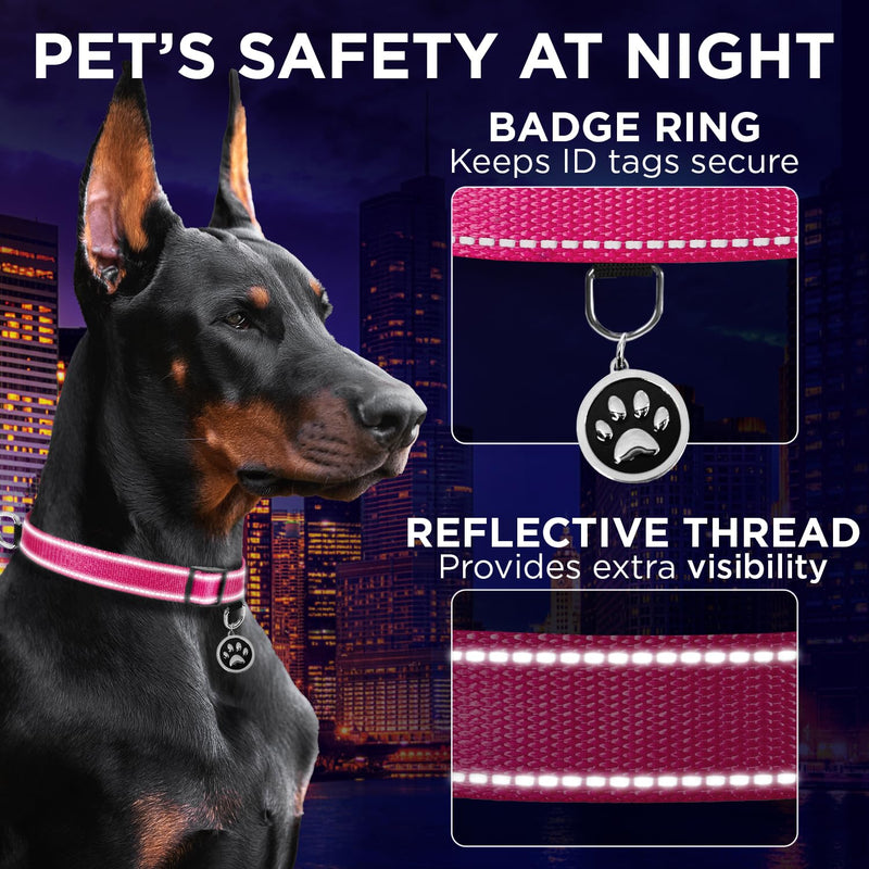 TECEUM Reflective Dog Collar – Hot Pink – XXS – Basic Nylon Pet Collar – Quick Release Buckle – Fits Small, Medium and Large Dogs, Puppies, Cats – ESA & Service Dog Options