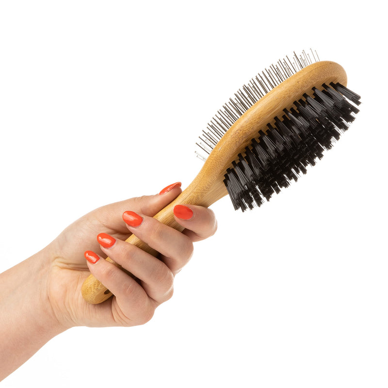 Mikki Bamboo Combi Brush, for Grooming Dog, Cat, Puppy with Smooth Short and Medium Hair Coats, Handmade from Natural Sustainable Bamboo, Large, brown L (Pack of 1) Single