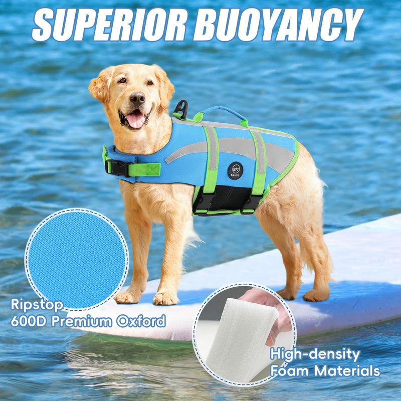 EMUST Dog Life Vests, Adjustable Dog Life Jackets for Small Dogs with Enhanced Buoyancy, Small Dog Flotation Vest with Durable Rescue Handle, NewBlue, XS - PawsPlanet Australia