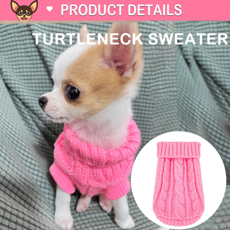 Kallfir's cutie XXS Dog Sweater, 2 Pieces Turtleneck Knitted Chihuahua Sweater Yorkie Teacup Dog Clothes Small Dogs Girl Winter Warm Sweaters Pet Cat Sweater Cold Weather Puppy Clothes XX-Small Rose-Pink - PawsPlanet Australia