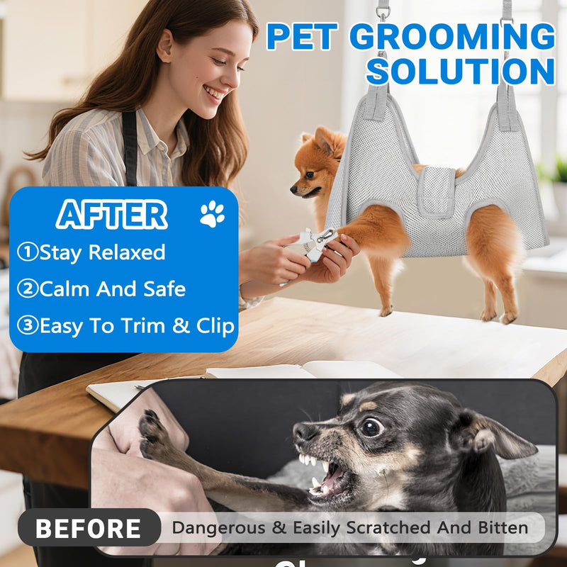 Supet Dog Grooming Hammock for Large Dogs, Dog Hanging Harness for Nail Trimming Doorframe, Pet Holder Restraint for Clipping Nails, Pet Hoist Sling for Cutting Nails at Home (Grey L) L（ Legs Spacing：10.2"-18.0" / Max W：60LBS） Grey