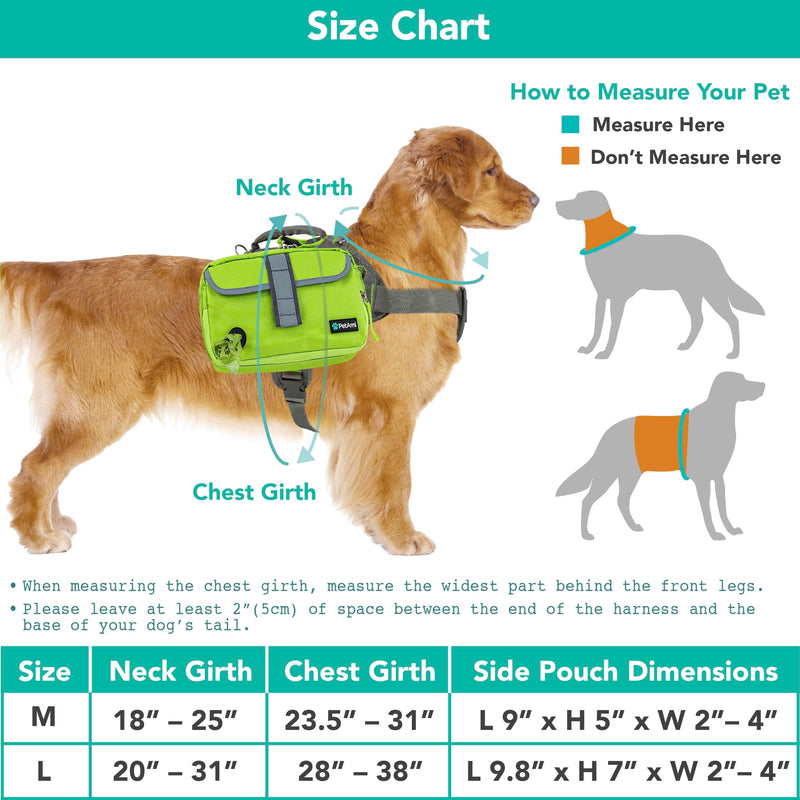 PetAmi Dog Backpack for Medium & Large Dogs, Saddle Bag for Dogs to Wear for Hiking, Pet Backpack Harness Dog Pack with Reflective Side Pockets for Walking Running Green - PawsPlanet Australia