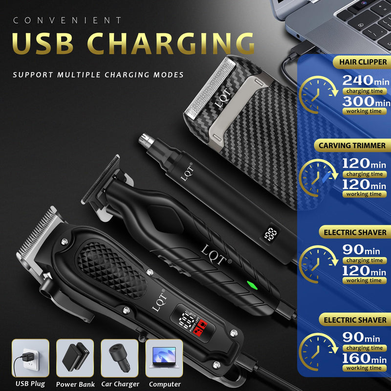 Hair Clippers for Men, Professional Clippers and Trimmers Set, Cordless Clippers for Hair Cutting,Nose and Ear Trimmer,Barber Clippers, Rechargeable Electric Shaver, Gifts for Men Matte Black - PawsPlanet Australia