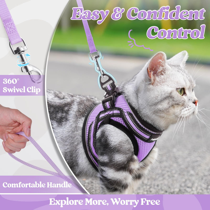 rabbitgoo Cat Harness and Leash Set for Walking Escape Proof, Adjustable Soft Kittens Vest with Reflective Strip for Cats, Comfortable Outdoor Vest, Light Purple, S Small - PawsPlanet Australia