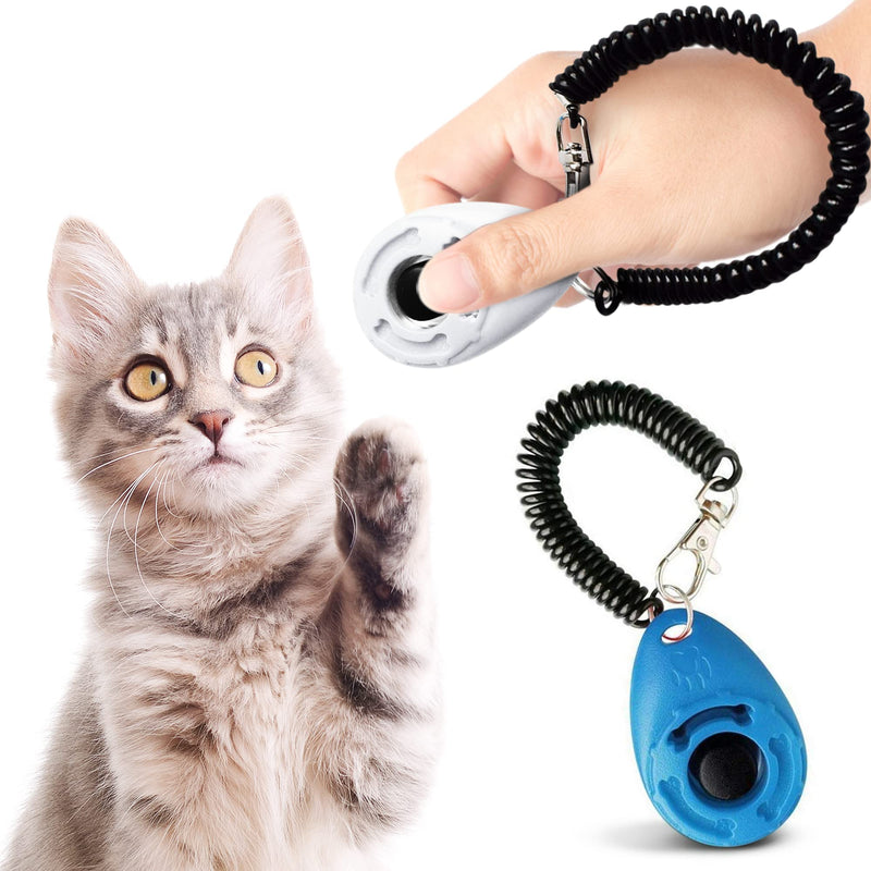 SunGrow Dog Training Clickers with Black Wrist Strap, Pet Parrot, Puppy, and Kitten Clickers Training Kit, Flat Drop-Shape Button, Blue and White, 2-Pack - PawsPlanet Australia