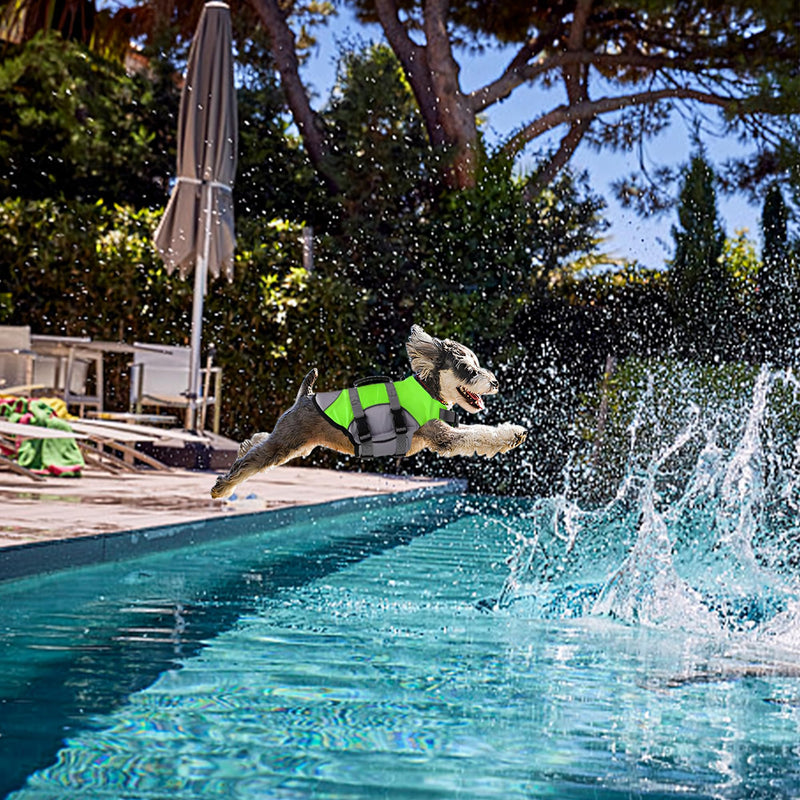 Mklhgty Dog Life Jacket, Reflective Adjustable Dog Life Vest with Rescue Handle for Swimming and Boating, Ripstop Pet Safety Life Preserver for Small, Medium and Large Dogs Green X-Small - PawsPlanet Australia