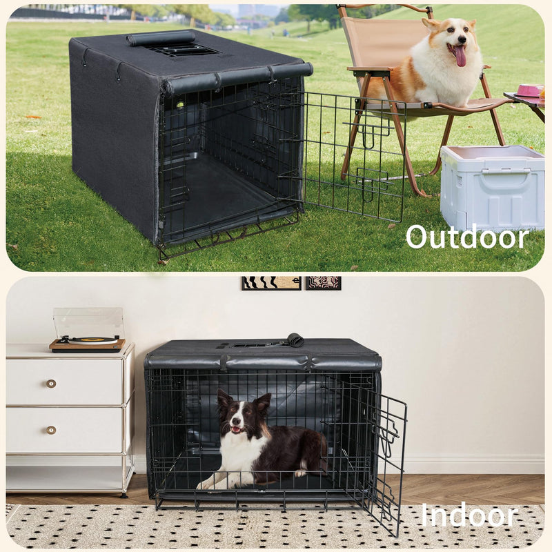 DONORO Dog Crate Cover, Waterprooft Pet Kennel Cover 600D Heavy Duty Dog Cage Cover Universal Fit for Most Wire Pet Crates (Black, 30.0" L x 19.0" W x 21.0" H) 30.0"L x 19.0"W x 21.0"H Black - PawsPlanet Australia