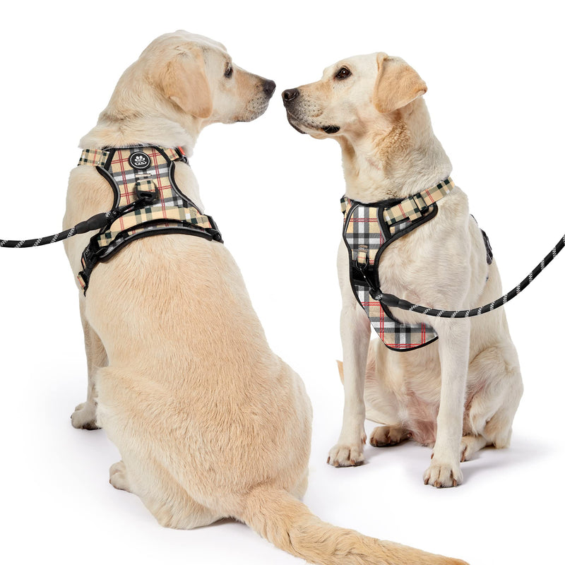 NESTROAD No Pull Dog Harness with Leash, Reflective No Choke Pet Vest Harness,Adjustable Soft Padded Dog Harness with Easy Control Handle for Medium Dogs(Checkered Beige,Medium) 【M】neck 13-17" chest 17-25" Checkered Beige