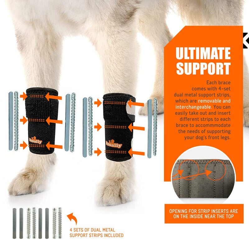 NeoAlly - 3-in-1 Dog Splint Front Leg Support, Front Leg Brace with Rigid and Spring Inserts, Dog Leg Sleeve for Pet Mobility, Stability, & Protection, With Reflective Straps, S-M, 1 Pair S/M