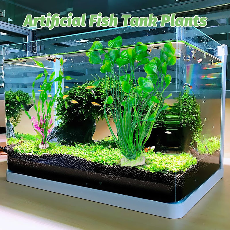 Hamiledyi Aquarium Plastic Plants Tall Fish Tank Decorations, Fish Tank Plants Artificial Green Water Plants Grass Cluster Aquarium Décor Soft Plastic Fake Aquarium Artificial Plants 2PCS