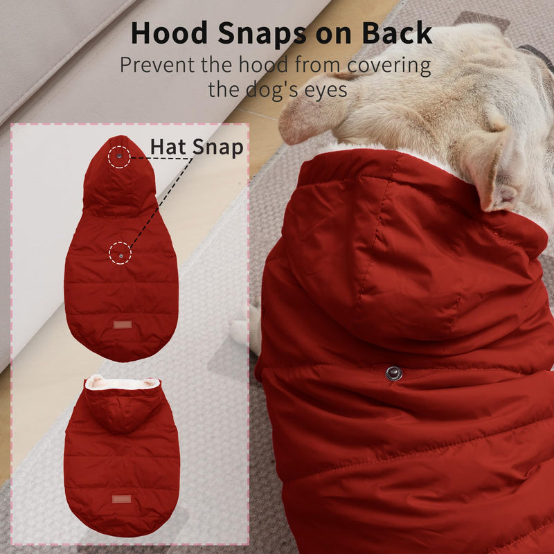 Fleece Lining Extra Warm Dog Hoodie in Winter for Small Dogs Jacket Puppy Coats with Hooded,Red M Medium (Pack of 1) Red - PawsPlanet Australia