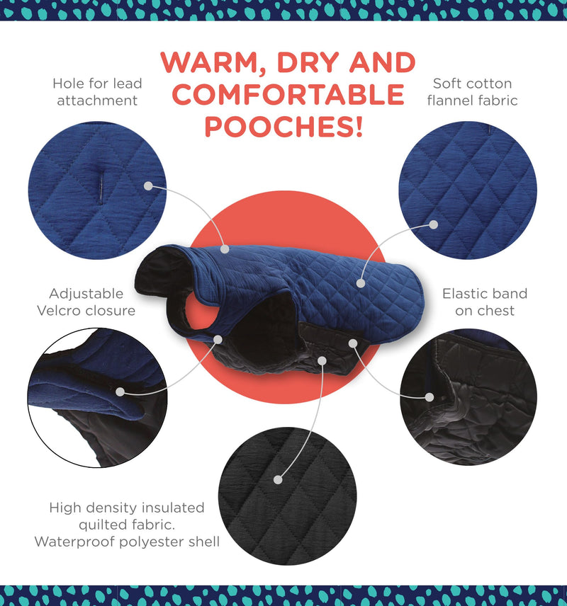 Rocky 2-in-1 Reversible Dog Jacket - Waterproof Snow Coat for Medium & Large Dogs Navy - PawsPlanet Australia