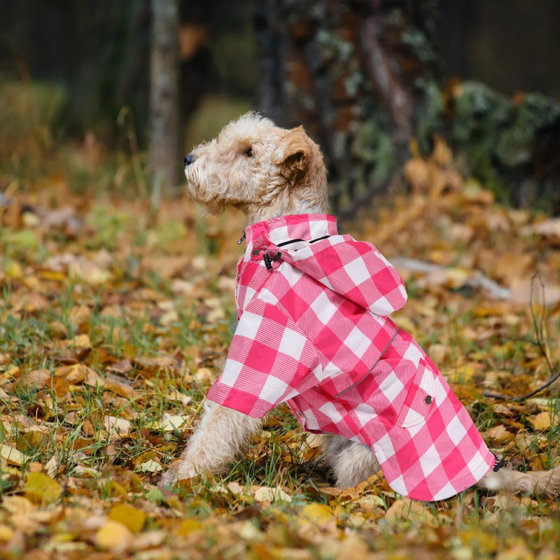 Dog rain Coat Waterproof Raincoat Puppy Jacket with Legs Buttons Zipper Hood Drawstring Fit for Yorkie Terrier Schnauzer Poodle Border Collie Labrador Golden Retriever 8lbs to 80lbs Pink XS X-Small Pink Plaid