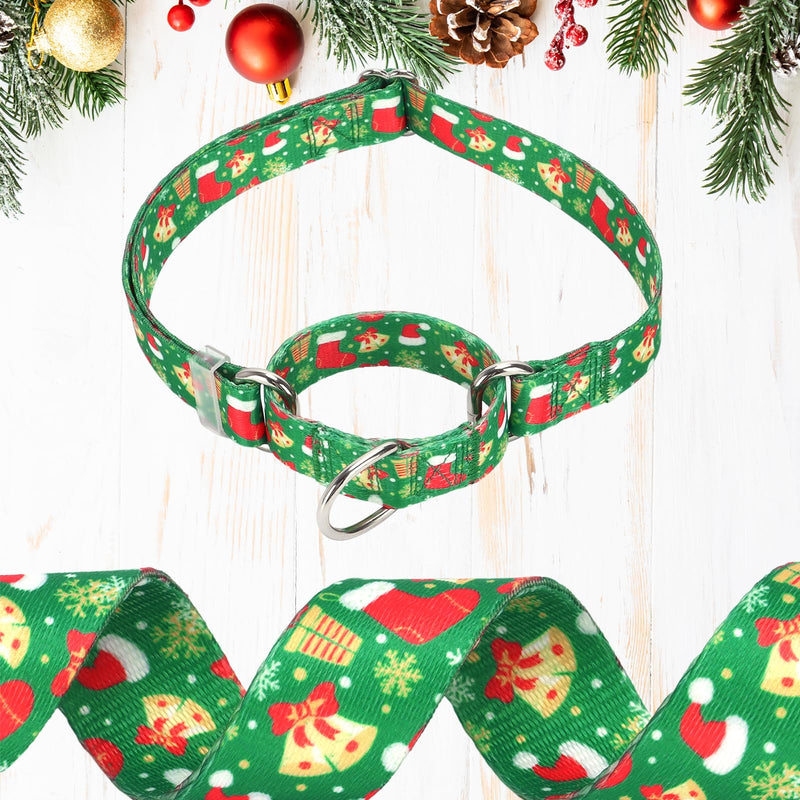 Christmas Martingale Collar for Dogs with Snowflakes Bells Hats, Adjustable Classic Nylon Martingale Dog Collar for Boy Girl Dogs, No Slip Collar Dog Training Collar, Great for Dogs (L) 35 L (Neck 18"-25") - PawsPlanet Australia