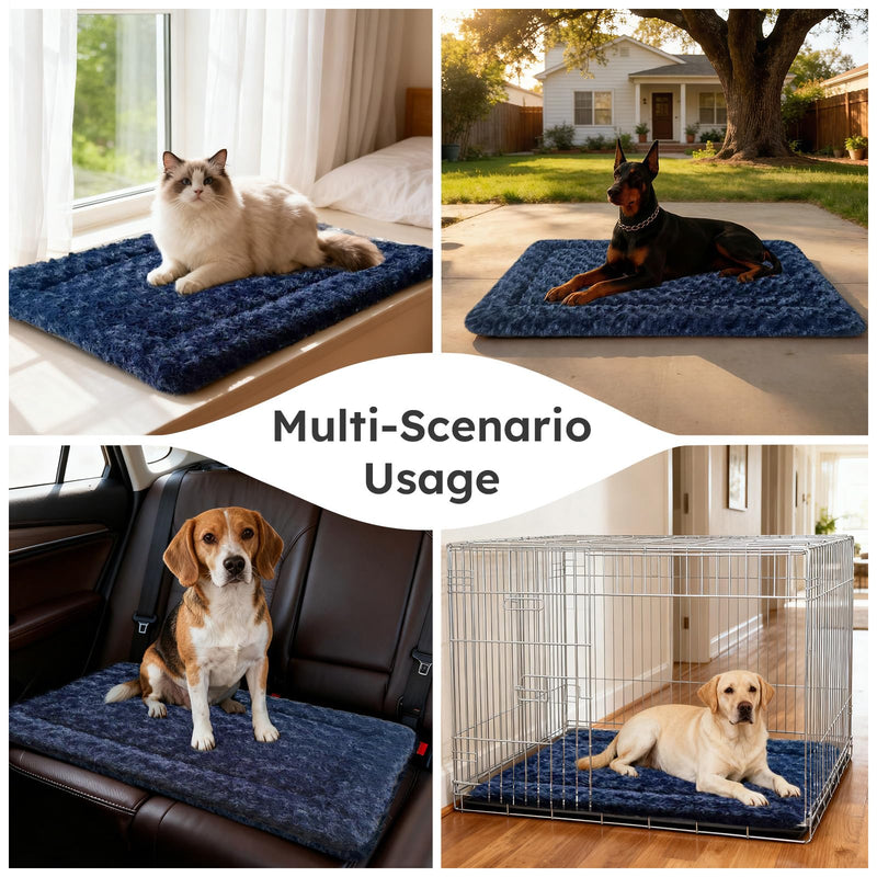Dog Bed Mat, Dual-Sided Dog Crate Bed Mat - Ultra Soft & Machine Washable Kennel Pad for Large Dogs, All-Season Comfort Pet Bed for Crates, Travel, and Home, Dark Blue 35 x 23 Inch Large 35 x 23 x 1.5 in - PawsPlanet Australia