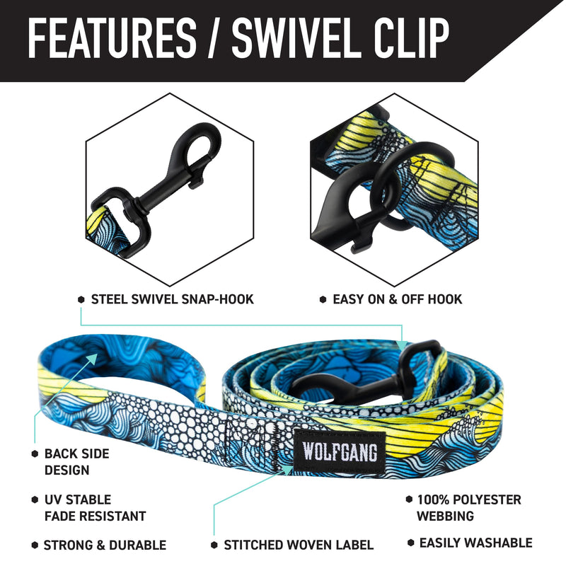 Wolfgang Heavy Duty Dog Leash, Pull-Tested to Over 800 lbs for Walking & Training, DawnPatrol Print, Small - PawsPlanet Australia