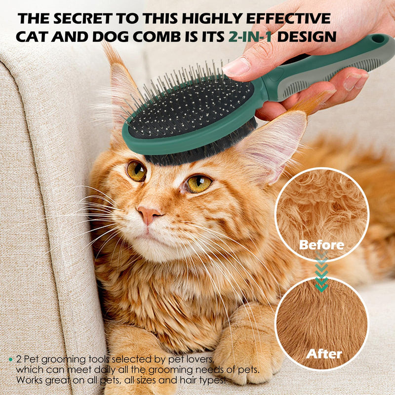 2PCS Pet Grooming and Deshedding Tools, 2-In-1 Double-Sided Cat Brush for Shedding and Bathing, Dogs & Cats Shedding Comb for Long and Short Haired Dogs Cats - PawsPlanet Australia