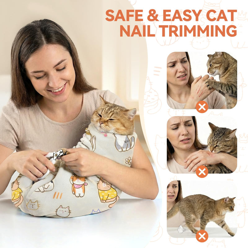 BFNN Cat Grooming Wrap for Cutting Nails, 27.6" Anti-Escape Calming Cat Swaddle Wrap for Medicine, Nail Clipping, Teeth Brushing, Ear Cleaning, Self-Adherent Burrito Restraint, (CatLand, L) L, Within 17lbs Cat Land - PawsPlanet Australia