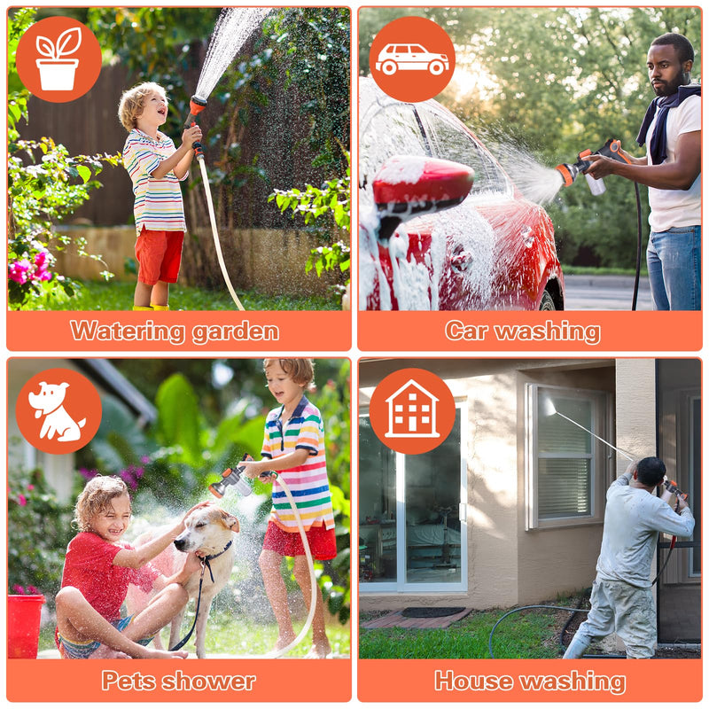 Upgrade Dog Washing Hose Attachment, 8 Way Spray Pattern Garden Hose Nozzle with Soap Dispenser, Dog Wash Supplies with 2 type Dog Bath Brush, Dog Comb and Toothbursh, Car Washing Mitt Orange US new - PawsPlanet Australia