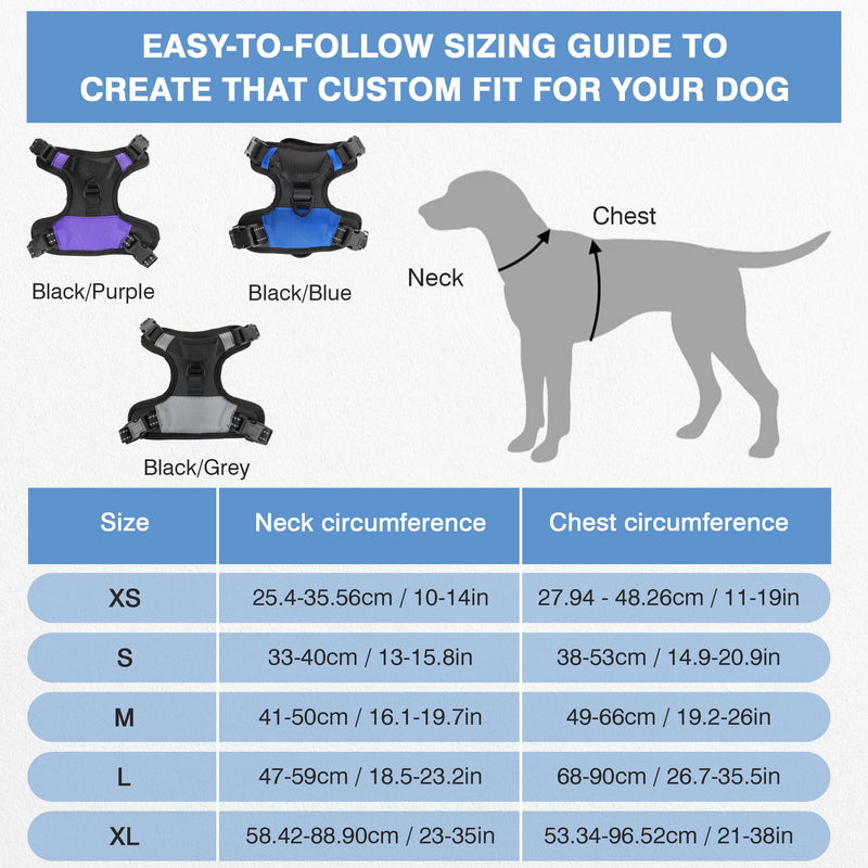 The North Star Dog Harness™ - Comfortable, Fully Adjustable, Designed to Reduce Pulling, Escape Resistant, Durable, fastens Easily and securely with Airtag Holder (Black/Grey, S) Black/Grey - PawsPlanet Australia