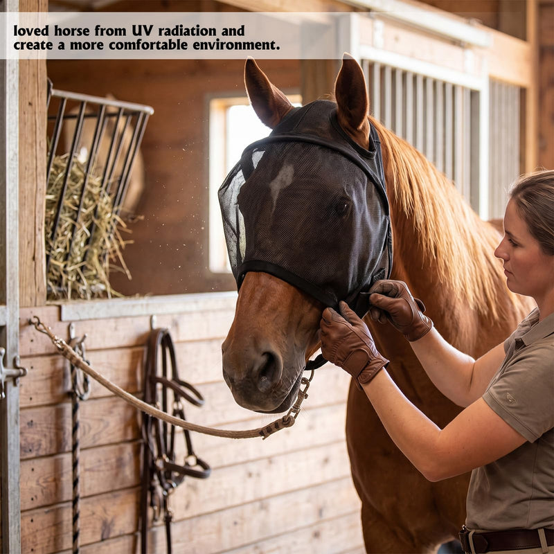 Horse Fly Mask for Adult Horse UV Eye Protection to 99% for Horses with Uveitis, Photosensitivity, Ulcer, Head Shaking