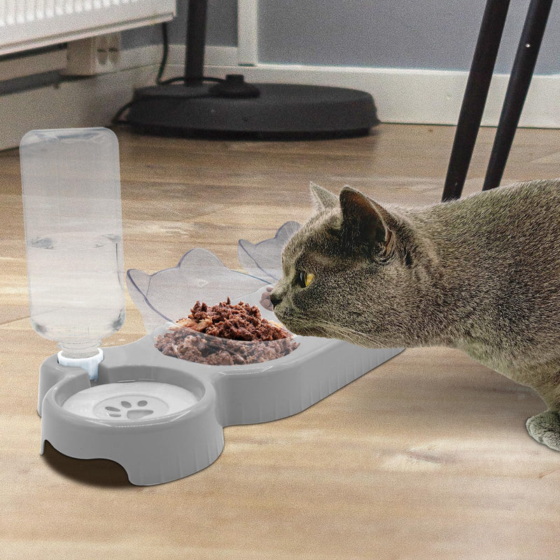 Triple Cat Bowls,15°Tilt 3-in-1 Water Feeder Bowls Cat Double Food Bowls with Automatic Water Bottle Bowl, Whisker Friendly Wet and Dry Cat Elevated Feeding Dishes for Small Cat and Puppy (Lead White) Lead White - PawsPlanet Australia