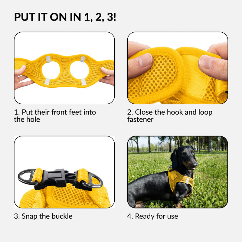 CollarDirect Step-in Reflective Dog Harness - Any Weather Air Mesh for Small and Medium Dogs Easy to Put On and Off (Size M, Yellow) - PawsPlanet Australia