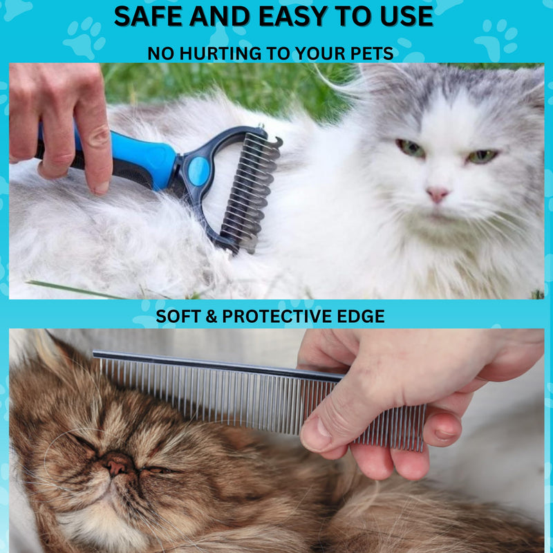 Candure Dematting Comb for Dog and Cat, Pet Grooming Rake and Brushes for Small, Medium & Large Dogs 17+9 Double Sided Deshedding Tool Removes Knots and Tangled Hair (Blue) Blue - PawsPlanet Australia