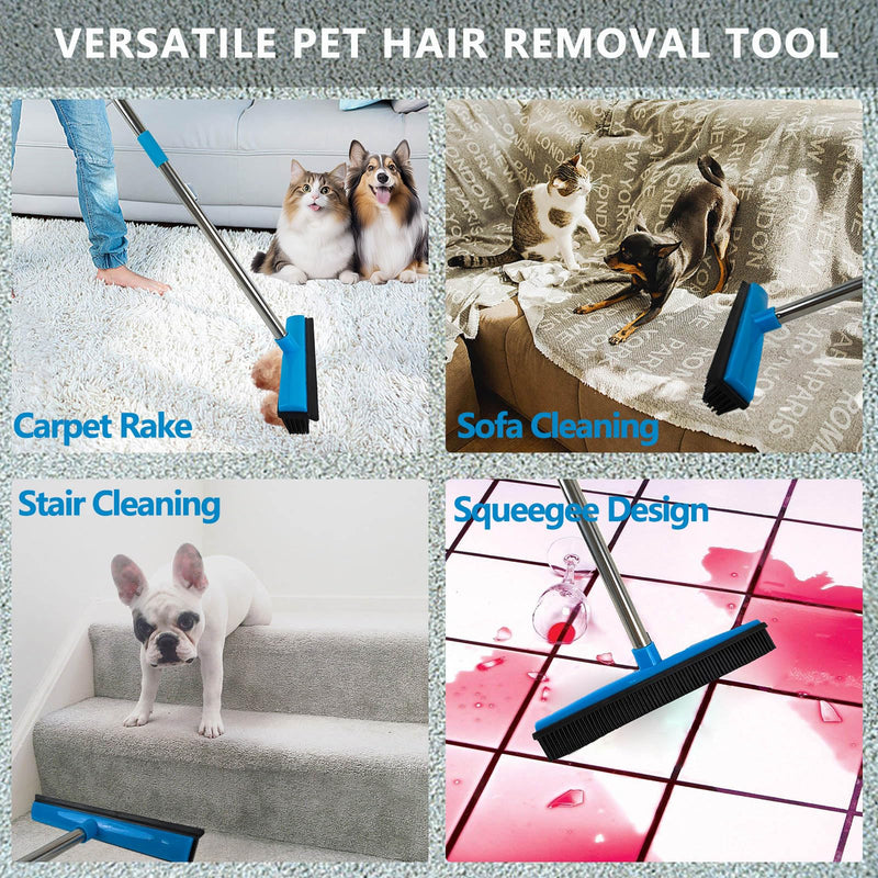 Pet Hair Remover, Carpet Rake for Pet Hair Removal, 2 in 1 Pet Hair Removal Tool of Rubber Broom and Squeegee for Floor, Length Adjustable Push Broom, Dog and Cat Hair Remover, Pet Hair Removal Broom - PawsPlanet Australia