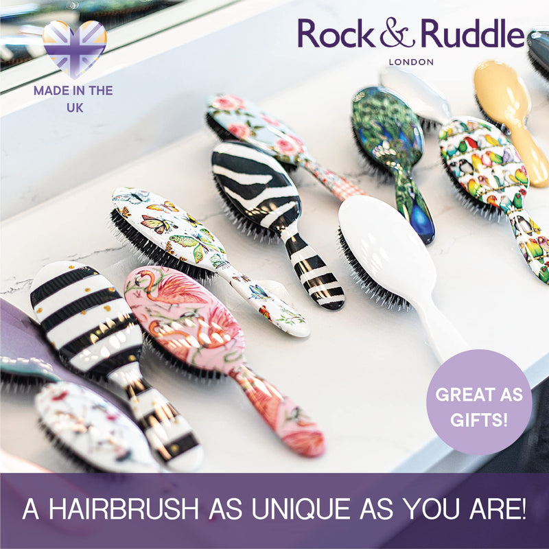 Rock & Ruddle Natural Mixed Boar Bristle Hair Brush for Women and Kids (Small/Travel Size, 17.5cm) - Perfect for Wet or Dry Hair, Detangling Smoothing Blowdrying - Made in UK - Leopard Print Design Brown